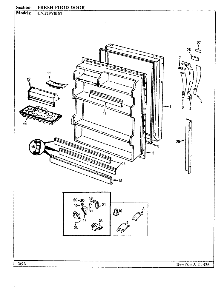 FRESH FOOD DOOR Diagram and Parts List for CNT19V8IMA CC55A Crosley Refrigerator