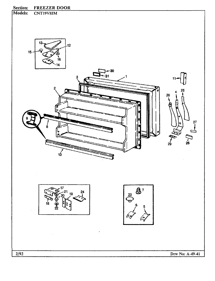 FREEZER DOOR Diagram and Parts List for CNT19V8IMA CC55A Crosley Refrigerator