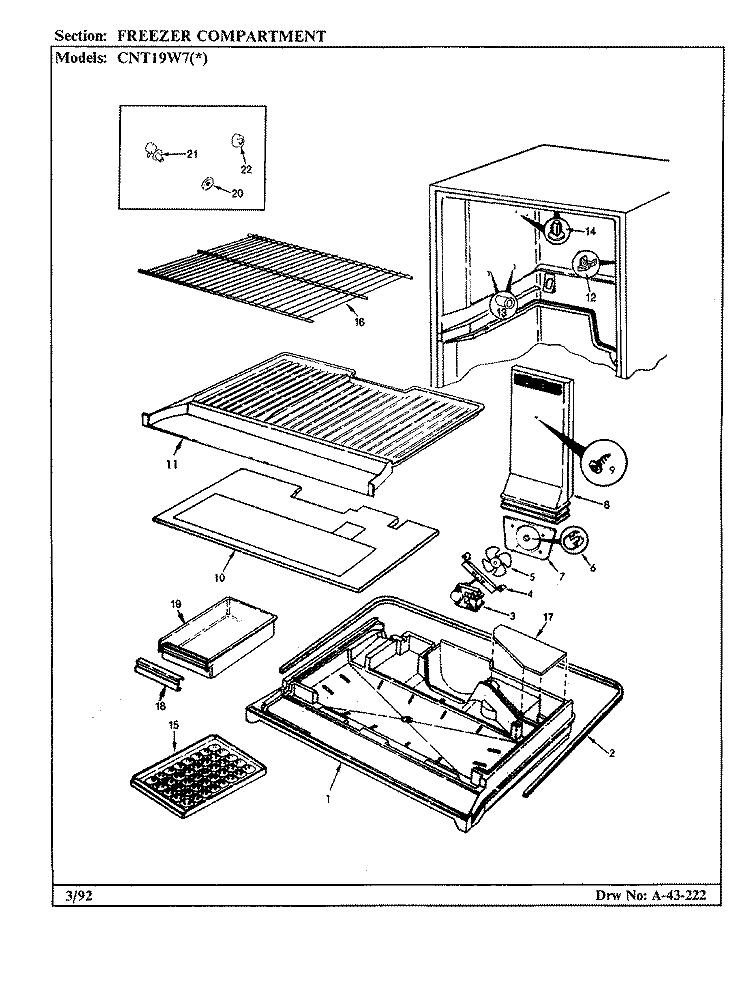 FREEZER COMPARTMENT Diagram and Parts List for CNT19W7 CC53A Crosley Refrigerator
