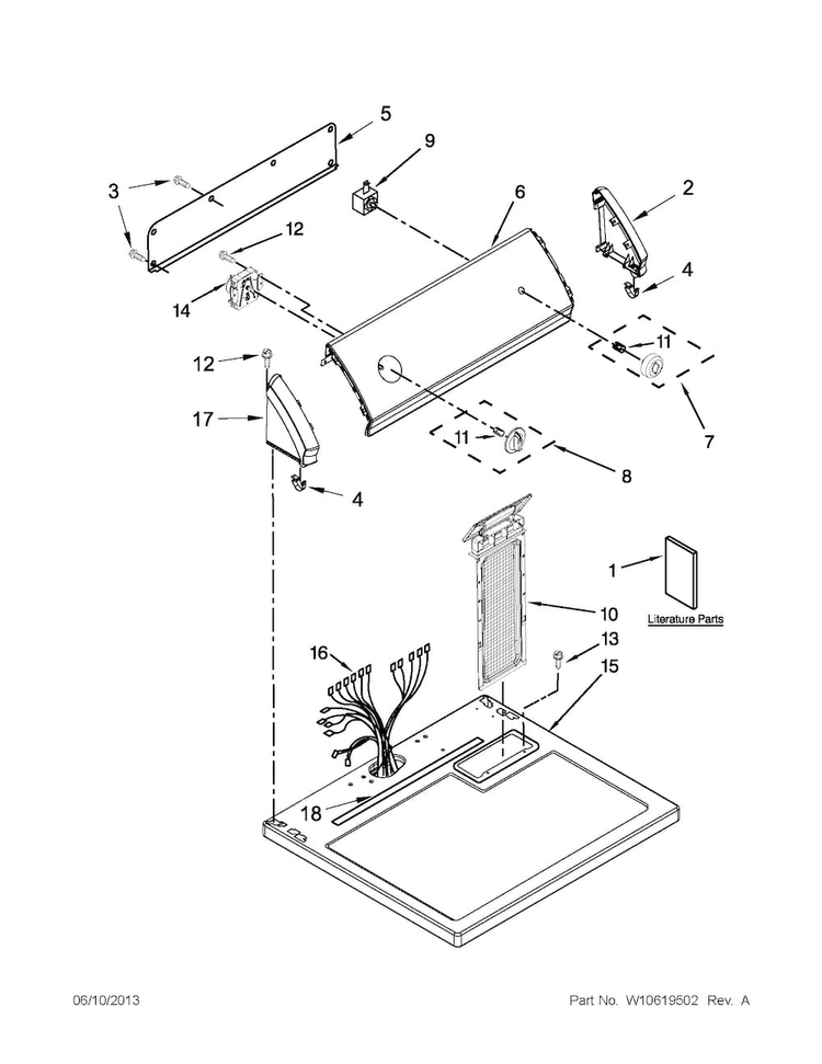 Top And Console Parts Diagram and Parts List for CED126SBW0  Crosley Dryer