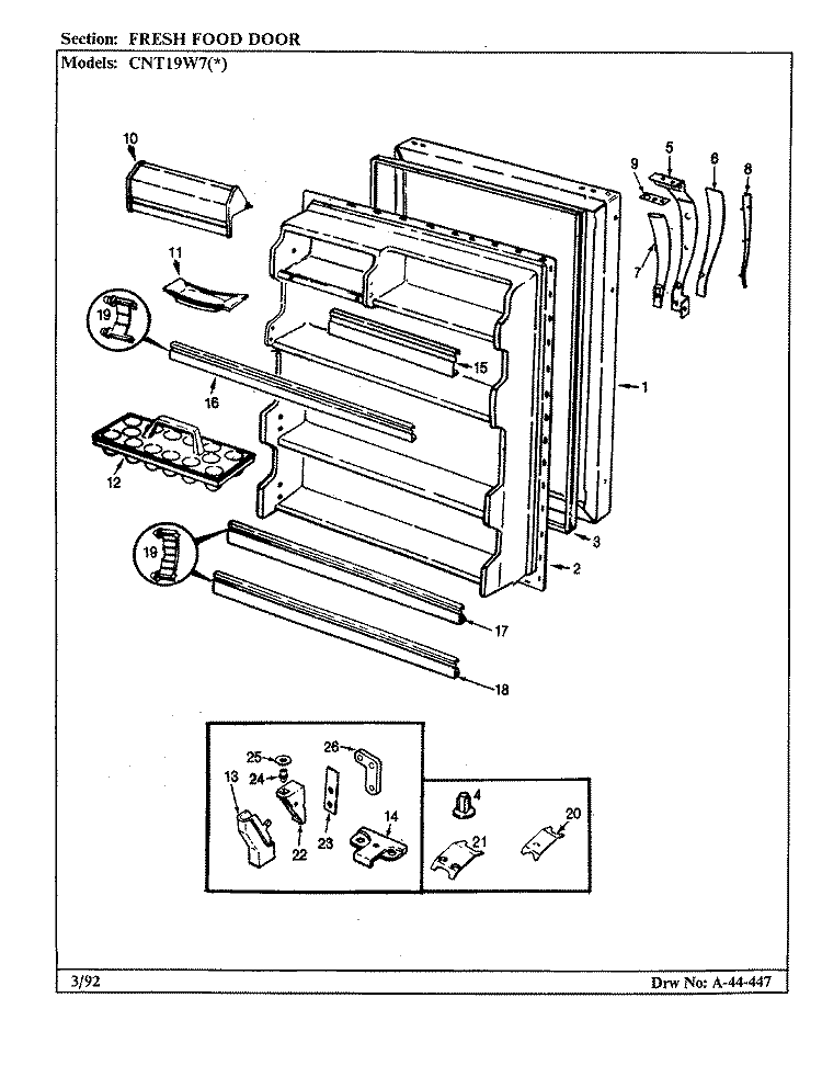 FRESH FOOD DOOR Diagram and Parts List for CNT19W7 CC56A Crosley Refrigerator