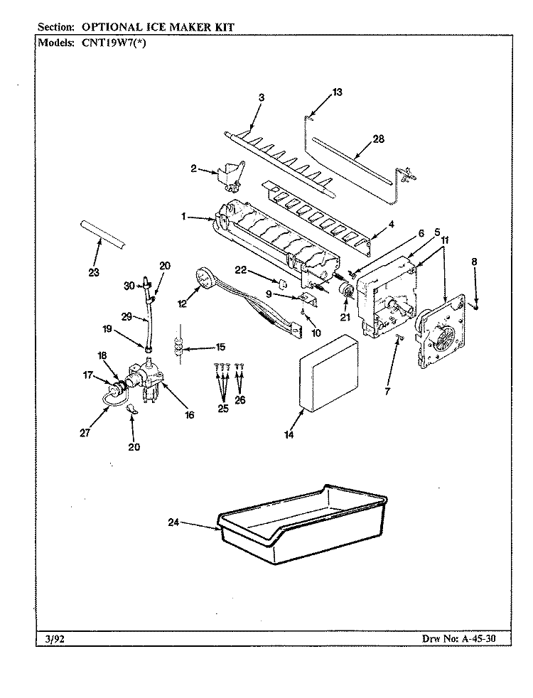 OPTIONAL ICE MAKER KIT Diagram and Parts List for CNT19W7 CC53A Crosley Refrigerator