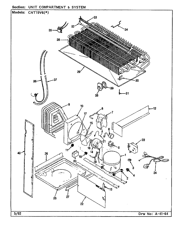 UNIT COMPARTMENT & SYSTEM Diagram and Parts List for CNT19V6 CC51A Crosley Refrigerator