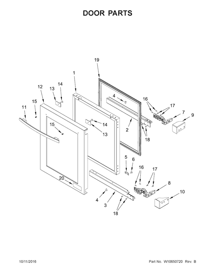 Door Parts Diagram and Parts List for JUB24FRARS00  Jenn-Air Wine and Beverage Cooler