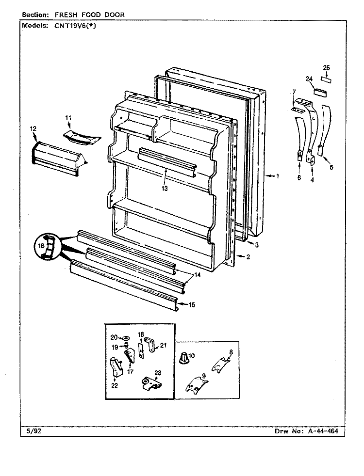 FRESH FOOD DOOR Diagram and Parts List for CNT19V6A CC51A Crosley Refrigerator