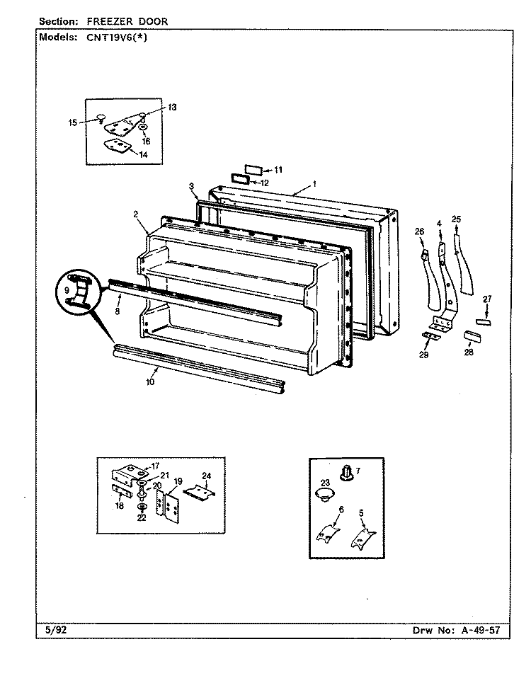 FREEZER DOOR Diagram and Parts List for CNT19V6A CC51A Crosley Refrigerator