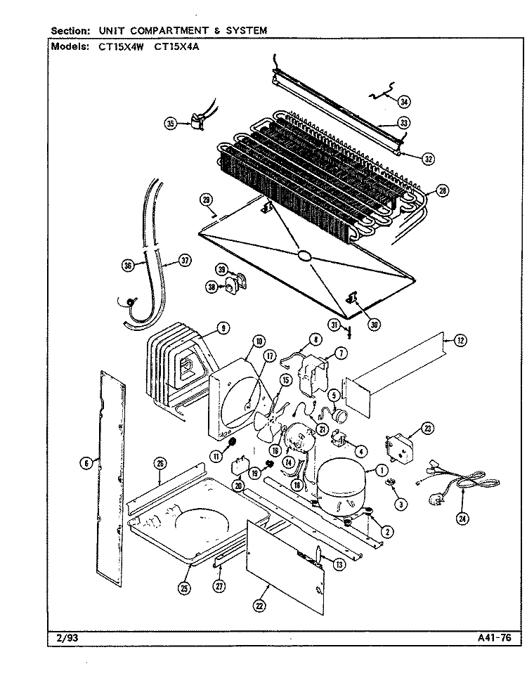 UNIT COMPARTMENT & SYSTEM Diagram and Parts List for CT15X4A DC15B Crosley Refrigerator
