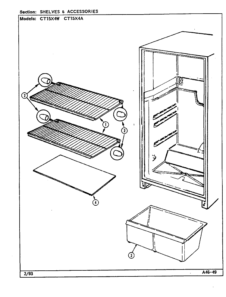 SHELVES & ACCESSORIES Diagram and Parts List for CT15X4A DC15B Crosley Refrigerator