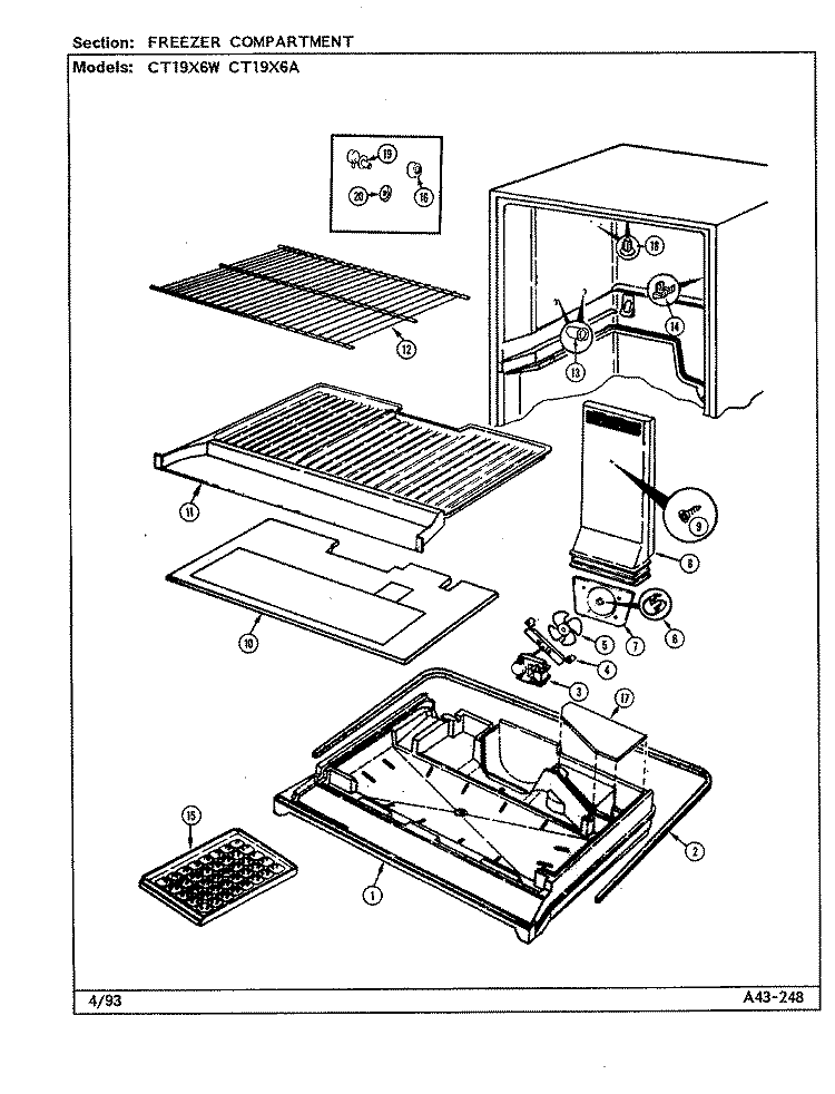 FREEZER COMPARTMENT Diagram and Parts List for CT19X6A DE67A Crosley Refrigerator