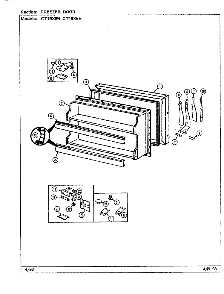 FREEZER DOOR Diagram and Parts List for CT19X6A DE67A Crosley Refrigerator