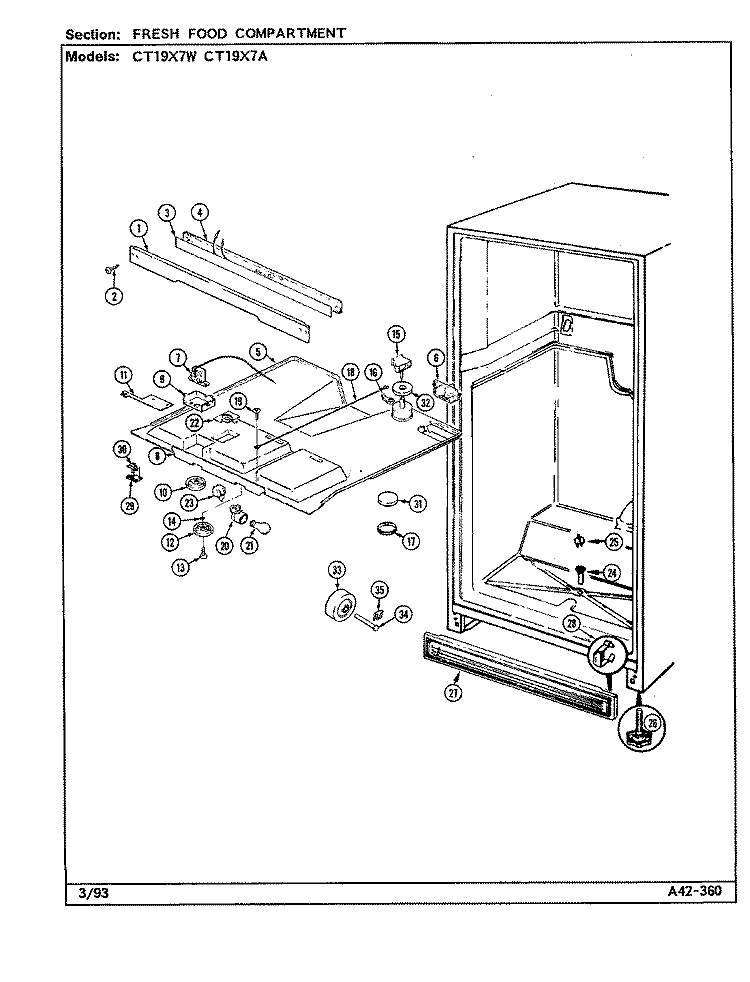 FRESH FOOD COMPARTMENT Diagram and Parts List for CT19X7A DE65A Crosley Refrigerator