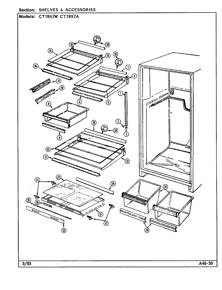 SHELVES & ACCESSORIES Diagram and Parts List for CT19X7W DE64A Crosley Refrigerator
