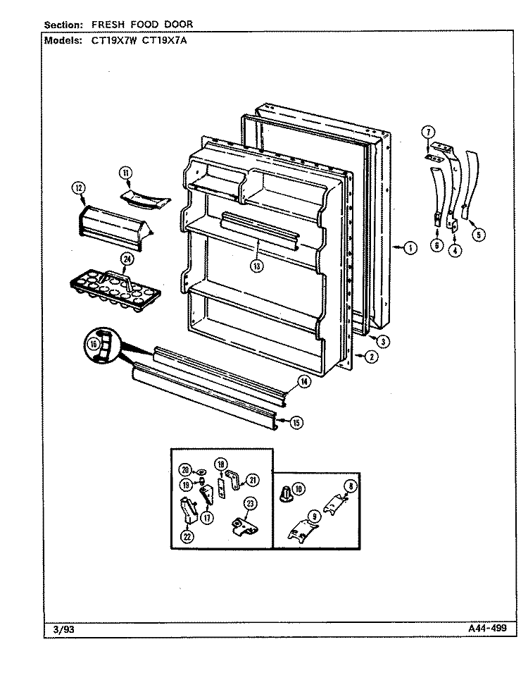 FRESH FOOD DOOR Diagram and Parts List for CT19X7A DE65A Crosley Refrigerator
