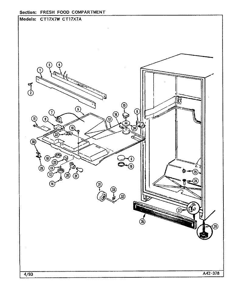 FRESH FOOD COMPARTMENT Diagram and Parts List for CT17X7A DC38A Crosley Refrigerator