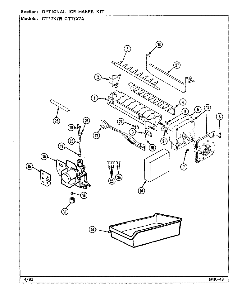 OPTIONAL ICE MAKER KIT Diagram and Parts List for CT17X7W DC37A Crosley Refrigerator
