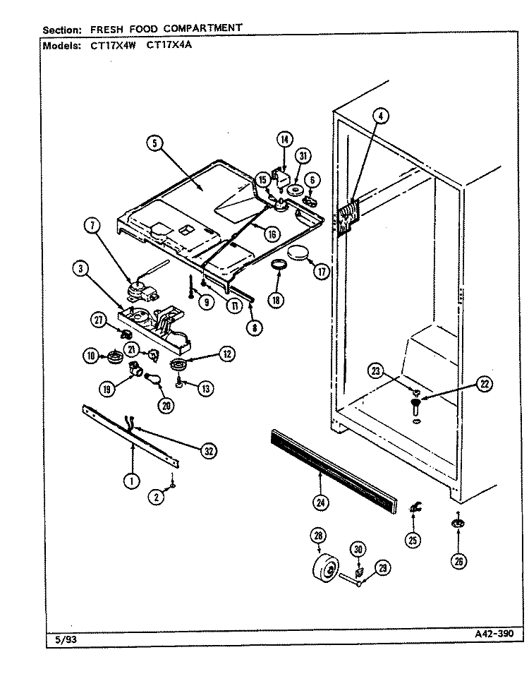 FRESH FOOD COMPARTMENT Diagram and Parts List for CT17X4A DC34A Crosley Refrigerator