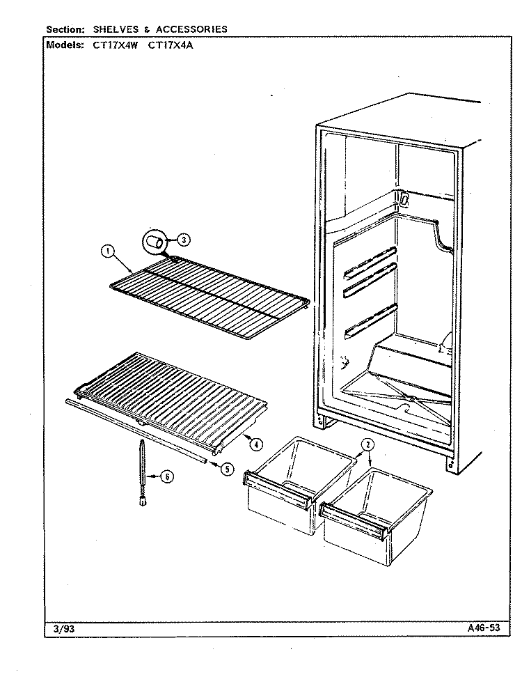 SHELVES & ACCESSORIES Diagram and Parts List for CT17X4A DC34A Crosley Refrigerator