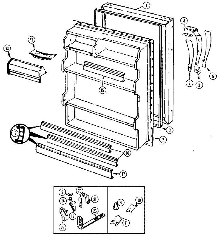 FRESH FOOD DOOR Diagram and Parts List for CT17X4A DC34A Crosley Refrigerator