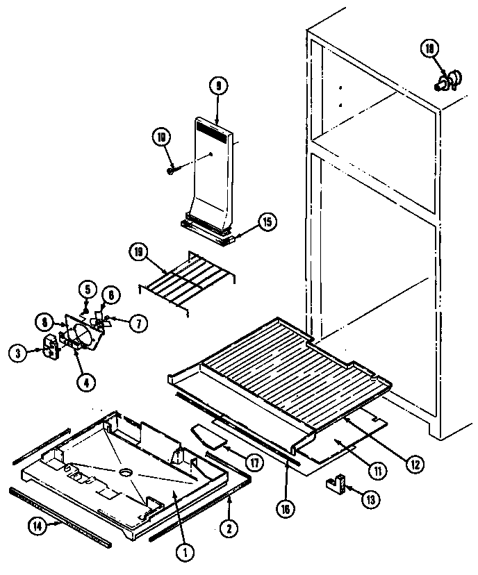 Freezer Compartment Diagram and Parts List for RB151PFW DG13C Magic Chef Refrigerator
