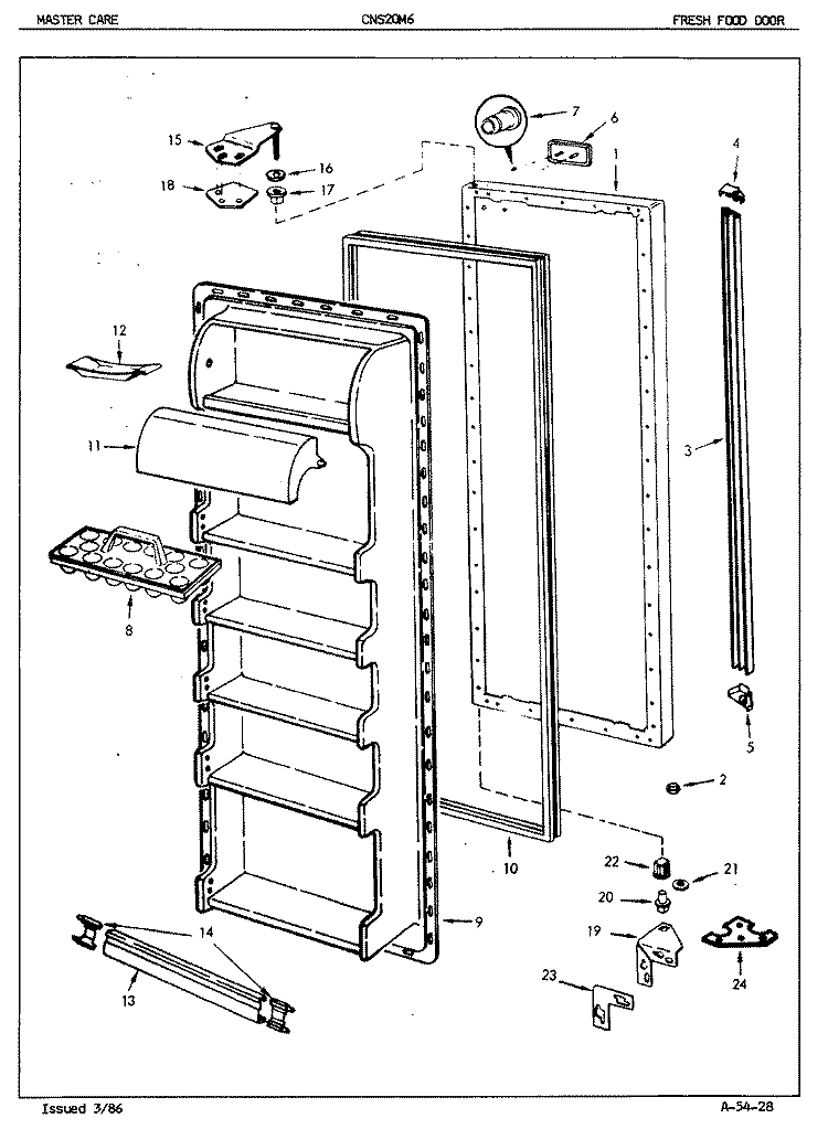 FRESH FOOD DOOR Diagram and Parts List for CNS20M6A 5M62B Crosley Refrigerator