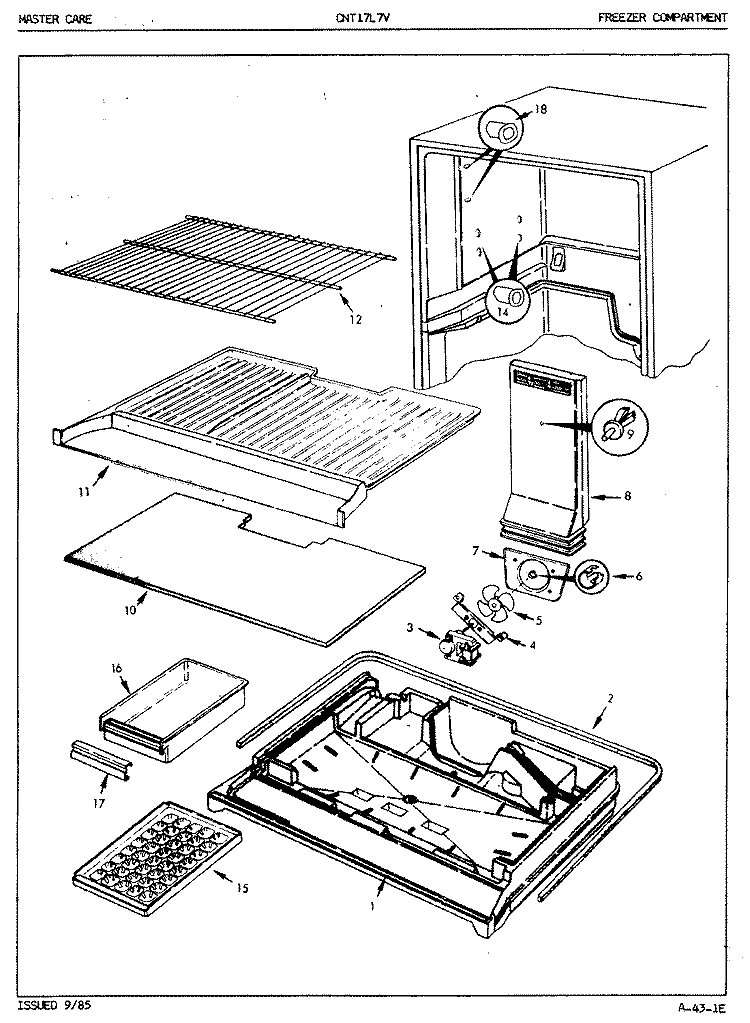 FREEZER COMPARTMENT Diagram and Parts List for CNT17L7H 5A42A Crosley Refrigerator