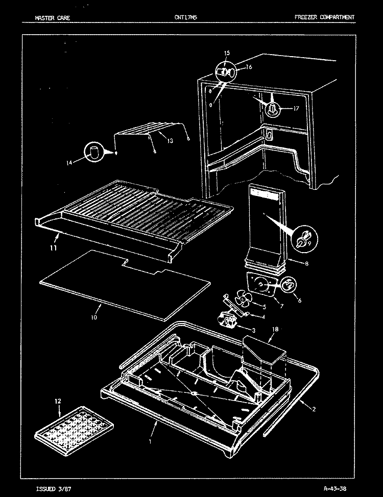 FREEZER COMPARTMENT Diagram and Parts List for CNT17M5A 5D73B Crosley Refrigerator