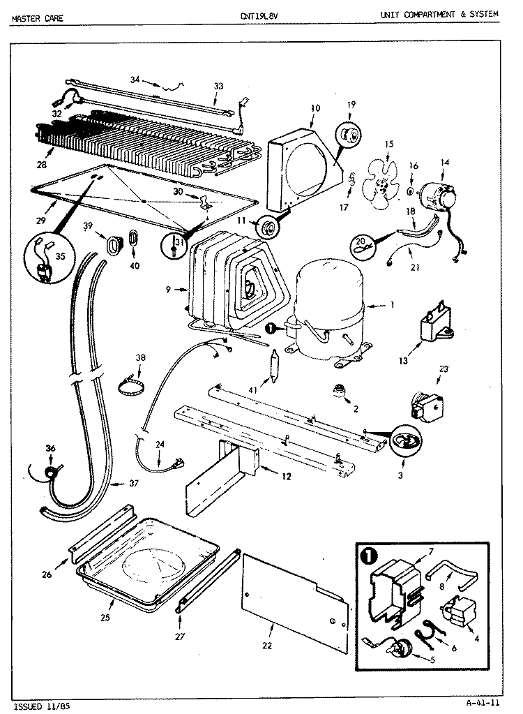UNIT COMPARTMENT & SYSTEM Diagram and Parts List for CNT19L8 5A45B Crosley Refrigerator