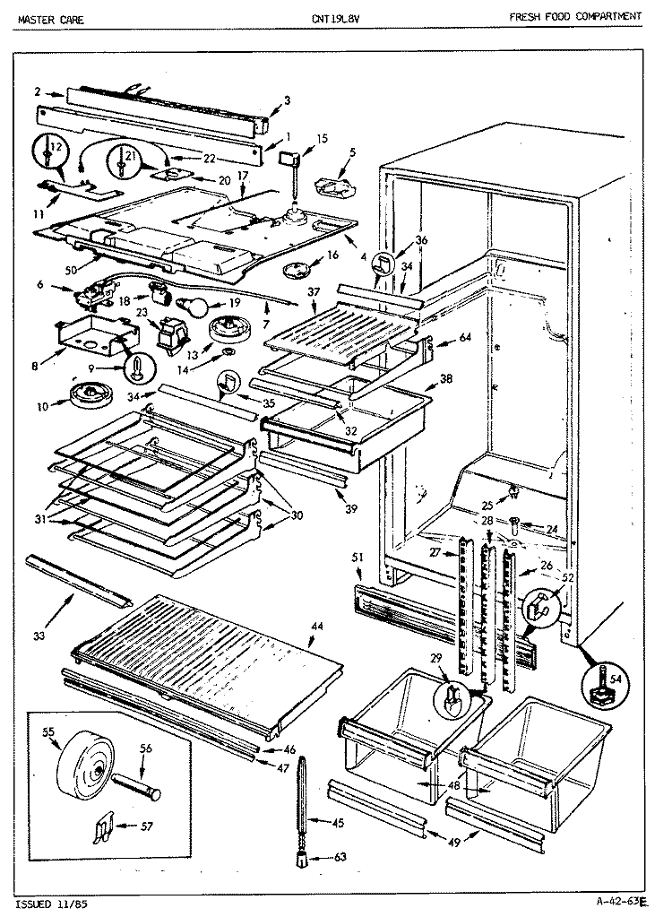 FRESH FOOD COMPARTMENT Diagram and Parts List for CNT19L8A 5A45B Crosley Refrigerator