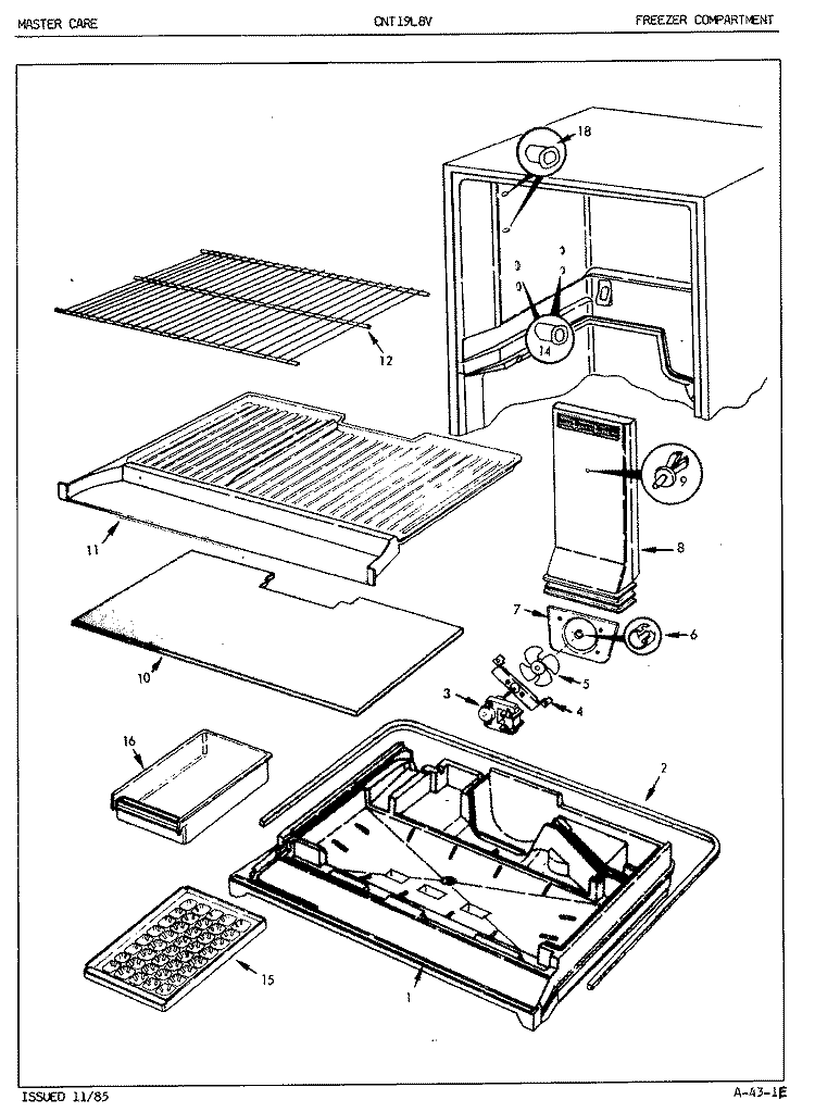 FREEZER COMPARTMENT Diagram and Parts List for CNT19L8 5A45B Crosley Refrigerator