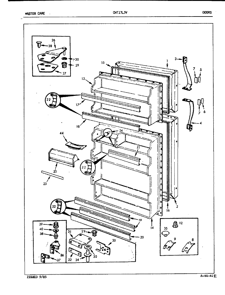 DOORS Diagram and Parts List for CNT17L5VA 5A43B Crosley Refrigerator