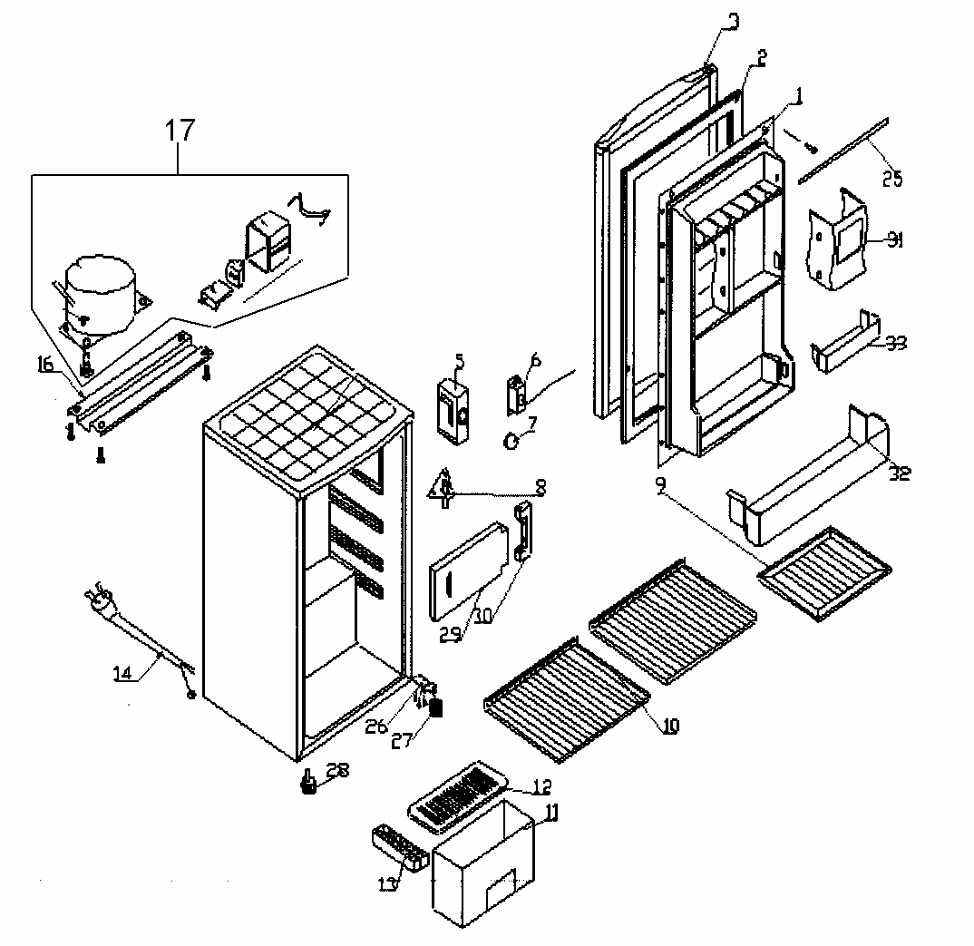 Cabinet Parts Diagram and Parts List for 25594689010  Kenmore Refrigerator