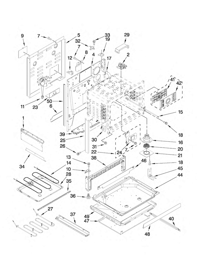 Chassis Parts Diagram and Parts List for JES8850CAS02  Jenn-Air Range