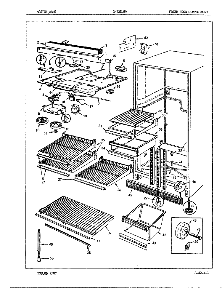 FRESH FOOD COMPARTMENT Diagram and Parts List for CNT21LEVA 7C27A Crosley Refrigerator