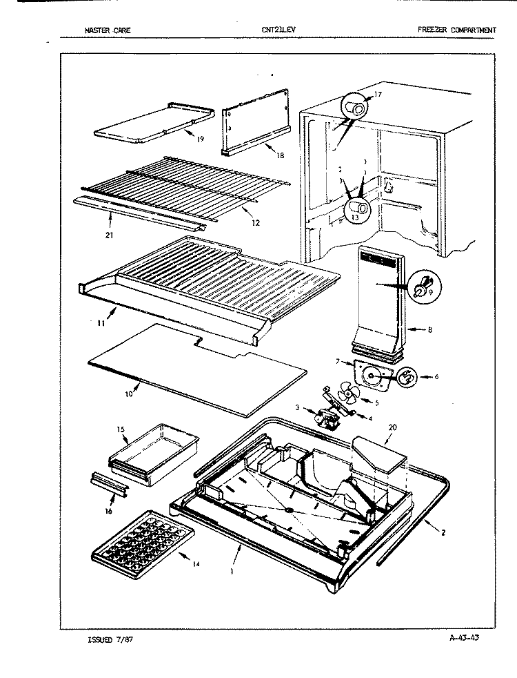FREEZER COMPARTMENT Diagram and Parts List for CNT21LEVA 7C27A Crosley Refrigerator