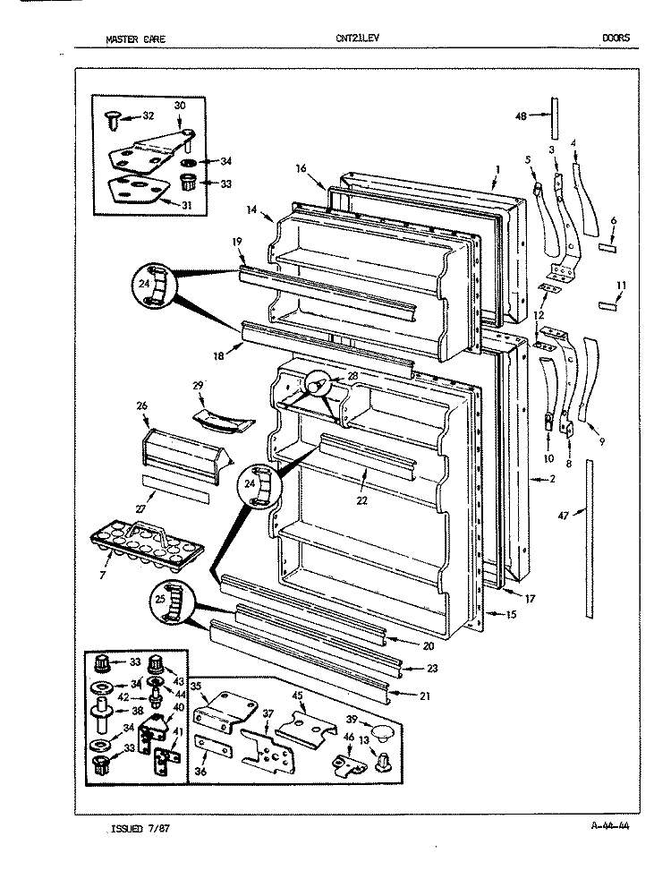 DOORS Diagram and Parts List for CNT21LEVA 7C27A Crosley Refrigerator