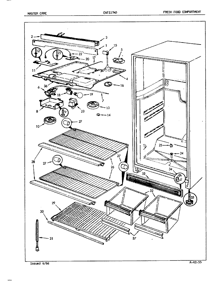 FRESH FOOD COMPARTMENT Diagram and Parts List for CNTI17M5A 5D70A Crosley Refrigerator