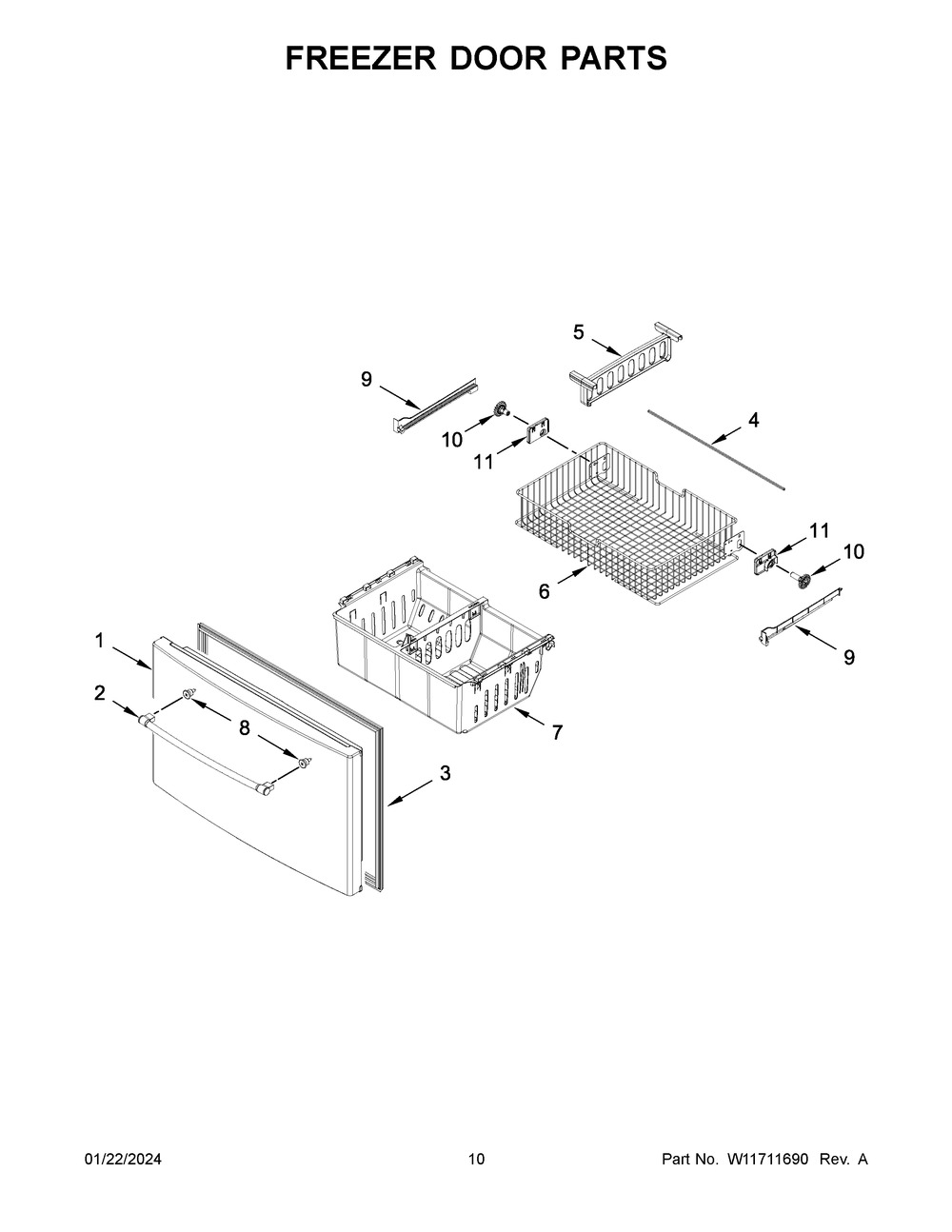 Freezer Door Parts Diagram and Parts List for MFI2570FEW10  Maytag Refrigerator