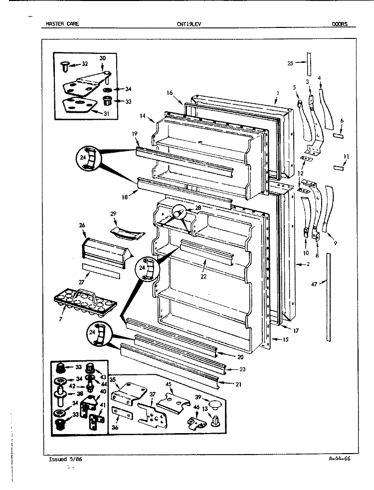DOORS Diagram and Parts List for CNT19LEV 5E52A Crosley Refrigerator