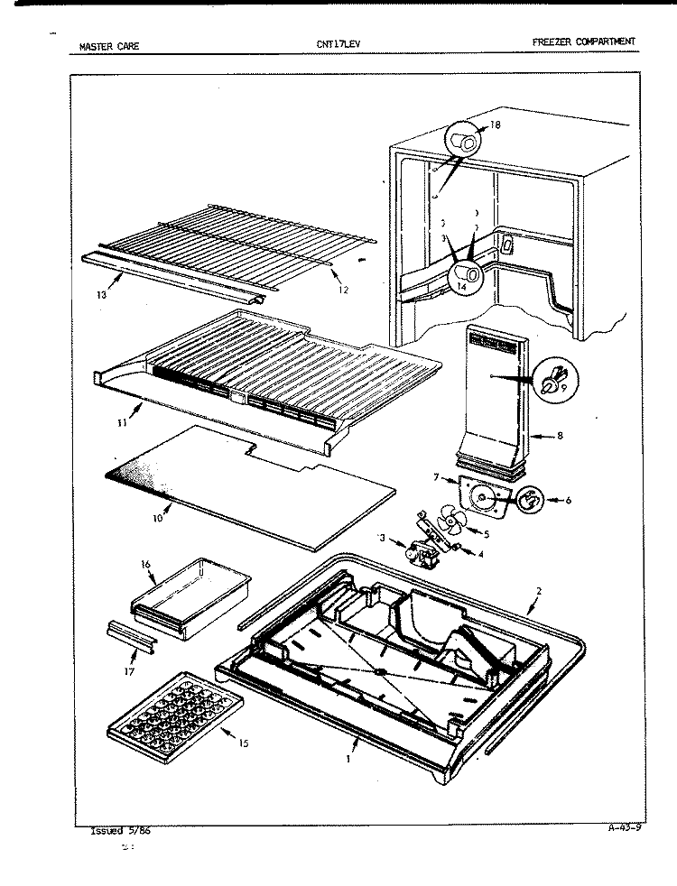 FREEZER COMPARTMENT Diagram and Parts List for CNT17LEVH 5E51A Crosley Refrigerator