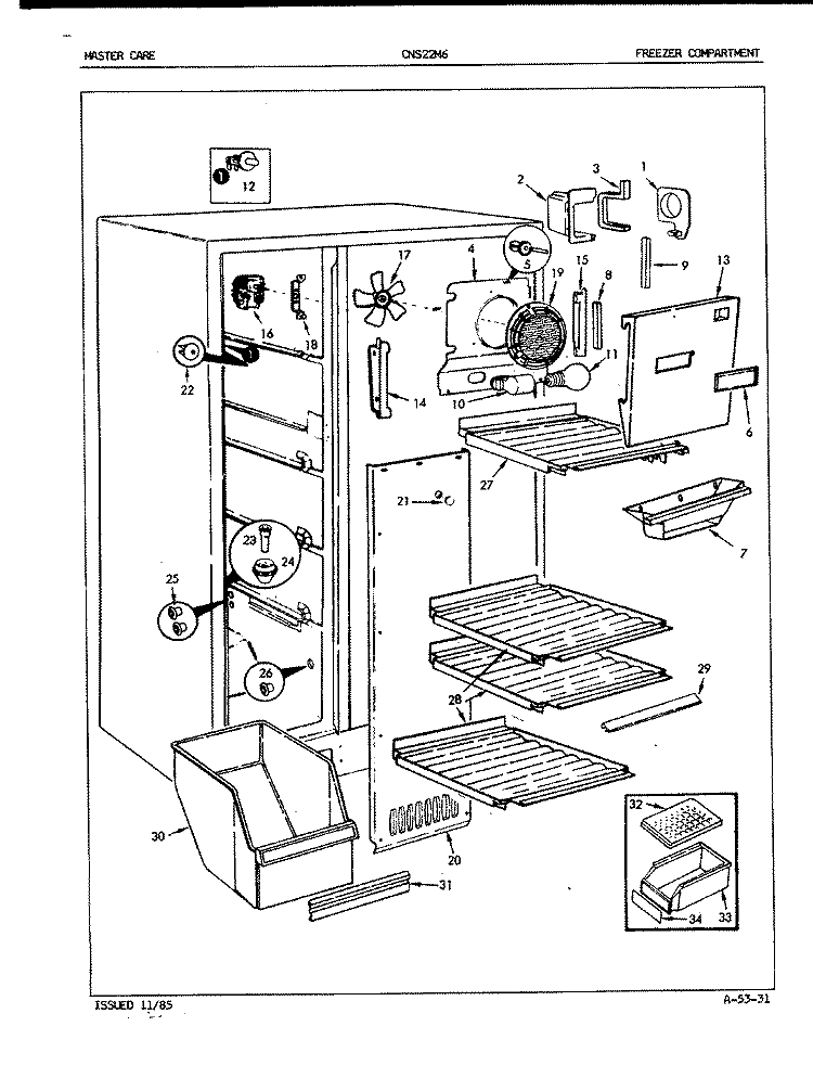 FREEZER COMPARTMENT Diagram and Parts List for CNS22M6 5M63B Crosley Refrigerator