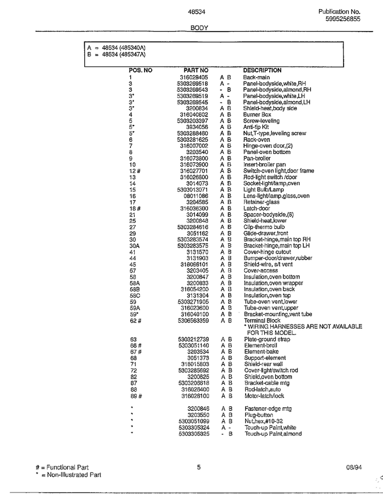 Body Page 2 Diagram and Parts List for 485340A  Admiral Range