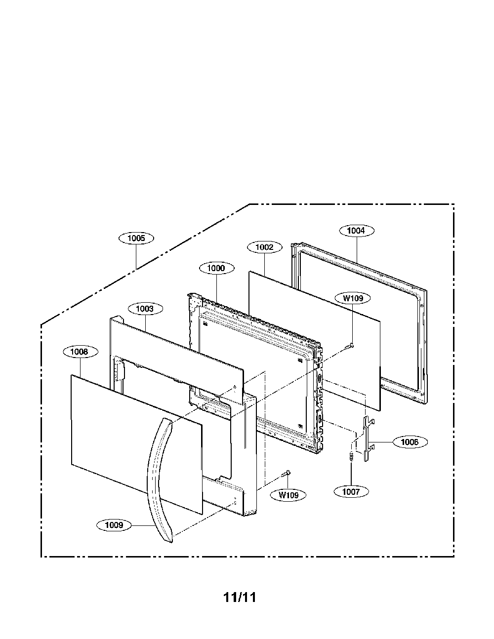 Door Parts Diagram and Parts List for 72185039011  Kenmore Microwave Oven Combo