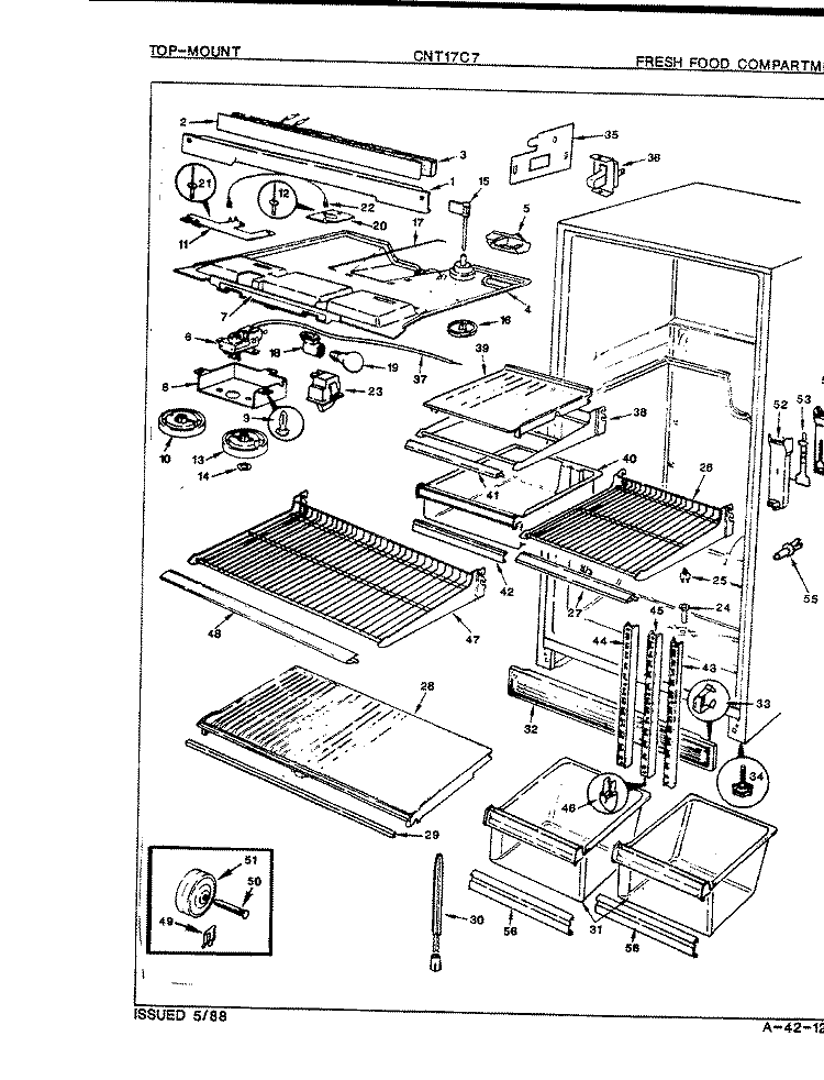 FRESH FOOD COMPARTMENT Diagram and Parts List for CNT17C7A 7C28A Crosley Refrigerator