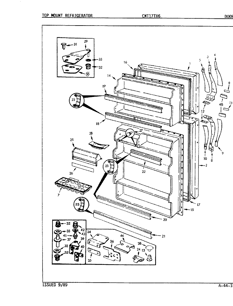 DOORS Diagram and Parts List for CNT17TX6A 9D15A Crosley Refrigerator