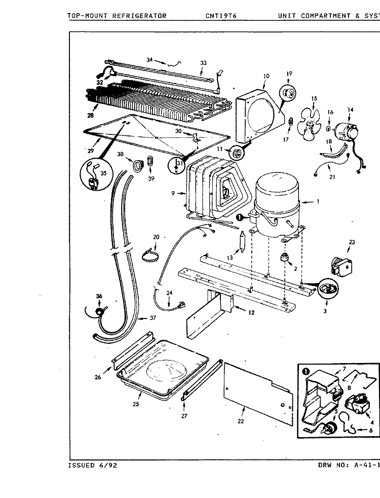 UNIT COMPARTMENT & SYSTEM Diagram and Parts List for CNT19T6A 9C50B Crosley Refrigerator