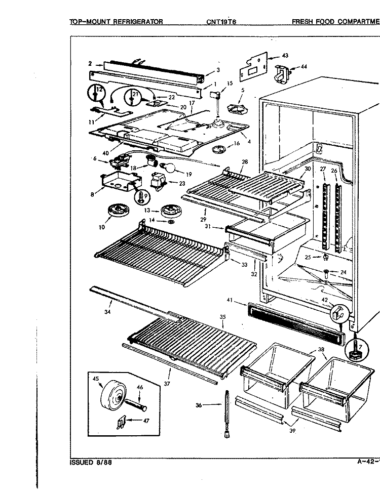 FRESH FOOD COMPARTMENT Diagram and Parts List for CNT19T6A 9C50B Crosley Refrigerator