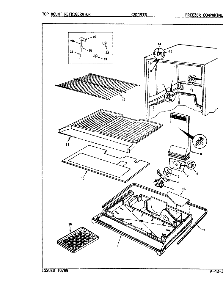 FREEZER COMPARTMENT Diagram and Parts List for CNT19T6A 9C50B Crosley Refrigerator