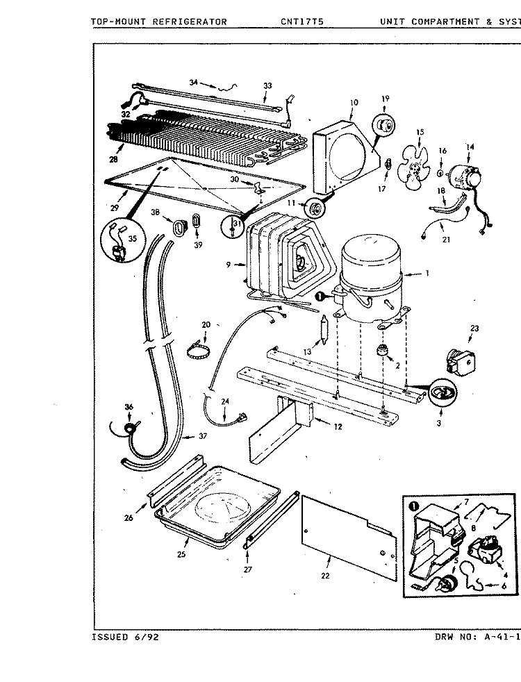 UNIT COMPARTMENT & SYSTEM Diagram and Parts List for CNT17T5A 8A14A Crosley Refrigerator