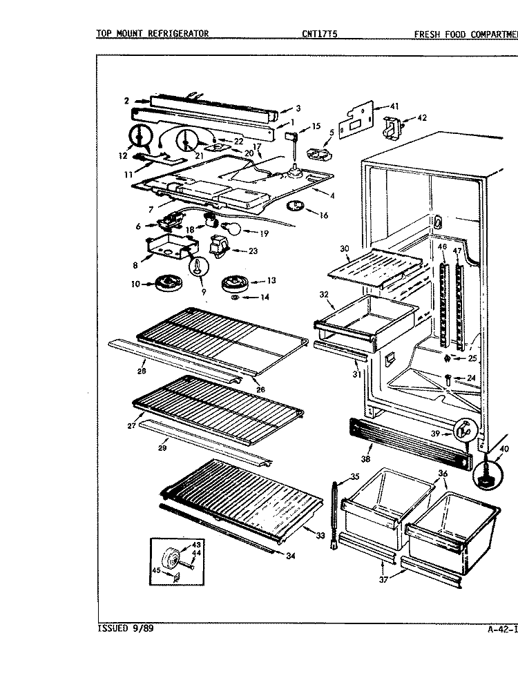 FRESH FOOD COMPARTMENT Diagram and Parts List for CNT17T5A 8A14A Crosley Refrigerator