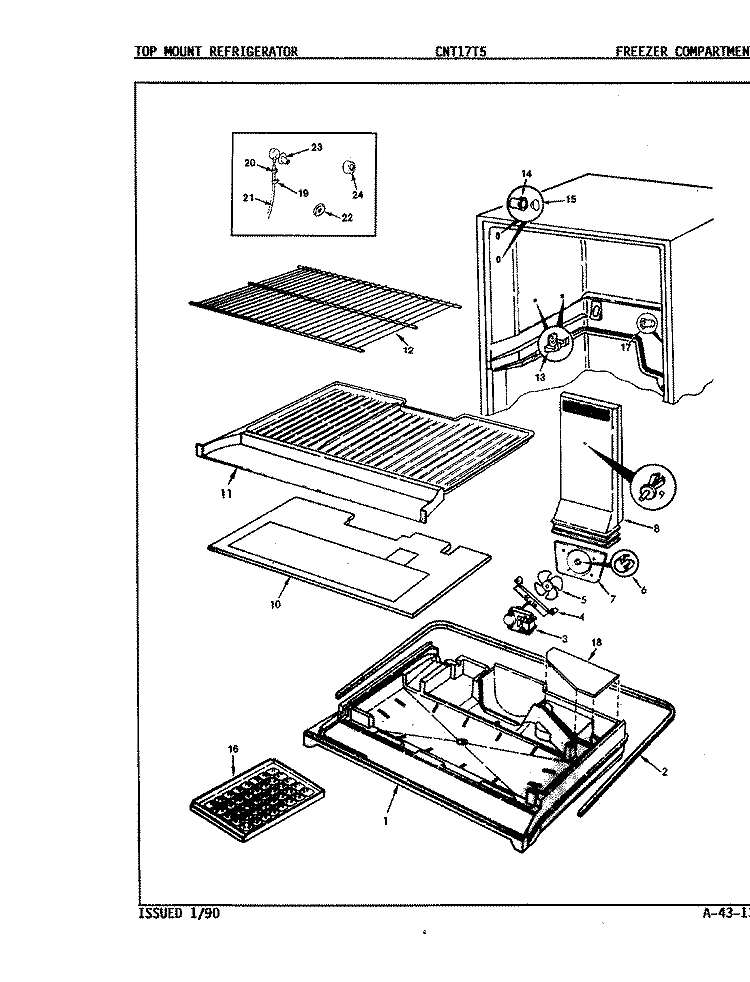 FREEZER COMPARTMENT Diagram and Parts List for CNT17T5A 8A14A Crosley Refrigerator